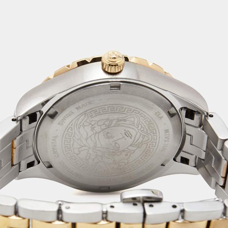 Pre Owned Versace Green Two-Tone Stainless Steel Hellenyium V12050016 Women's Wristwatch 35 mm