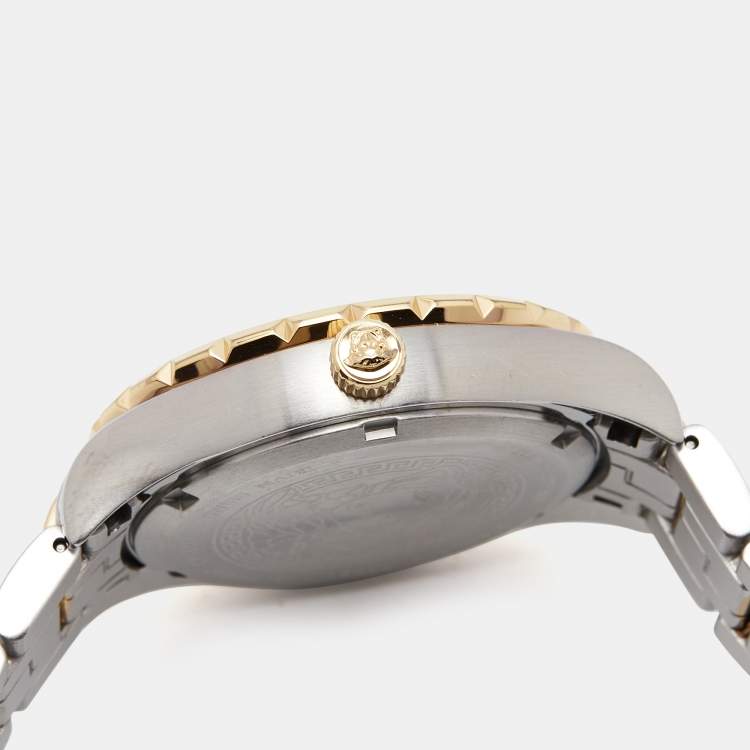 Pre Owned Versace Green Two-Tone Stainless Steel Hellenyium V12050016 Women's Wristwatch 35 mm