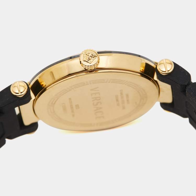 Pre Owned Versace Black Ceramic Gold Plated Steel Silicon Rubber Reve 92Q Women's Wristwatch 35 mm