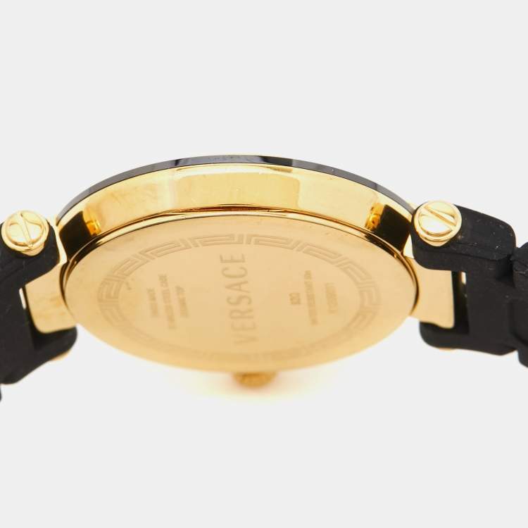 Pre Owned Versace Black Ceramic Gold Plated Steel Silicon Rubber Reve 92Q Women's Wristwatch 35 mm