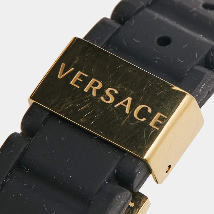 Pre Owned Versace Black Ceramic Gold Plated Steel Silicon Rubber Reve 92Q Women's Wristwatch 35 mm