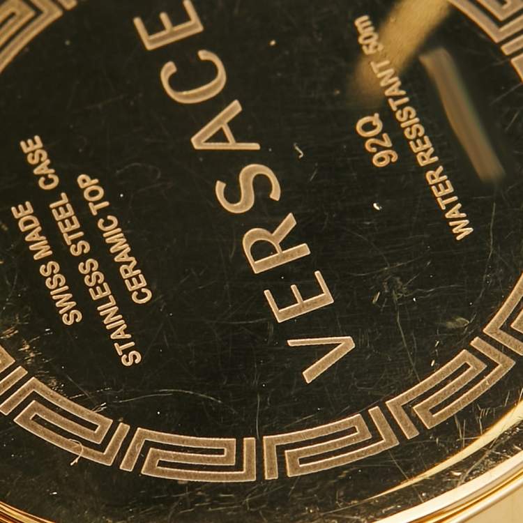 Pre Owned Versace Black Ceramic Gold Plated Steel Silicon Rubber Reve 92Q Women's Wristwatch 35 mm