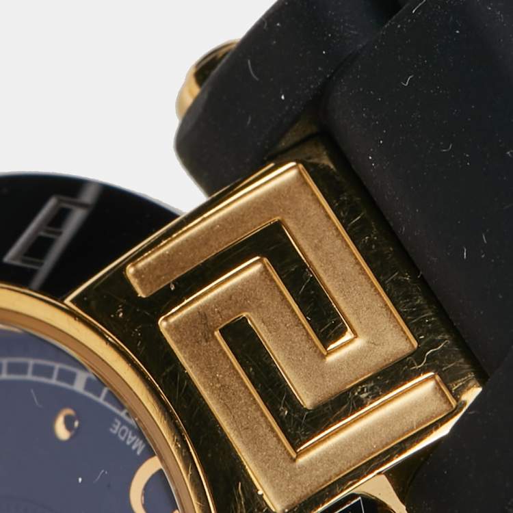 Pre Owned Versace Black Ceramic Gold Plated Steel Silicon Rubber Reve 92Q Women's Wristwatch 35 mm
