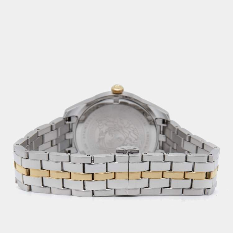 Pre Owned Versace Green Two-Tone Stainless Steel Greca VE6C00423 Women's Wristwatch 35 mm
