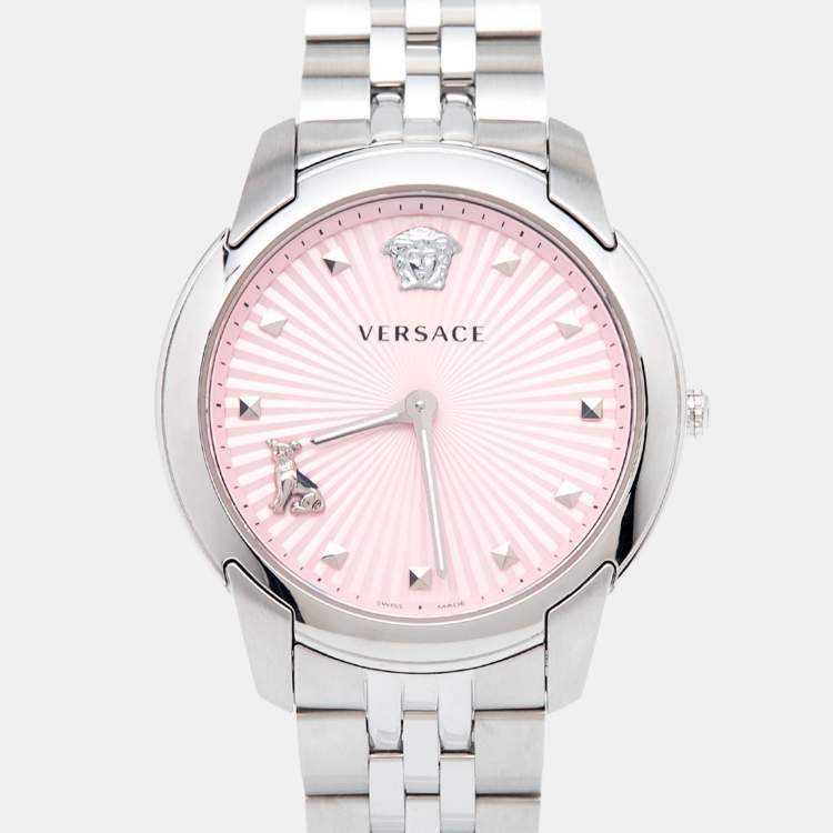 Pre Owned Versace Pink Stainless Steel Audrey VELR00419 Women's Wristwatch 38 mm