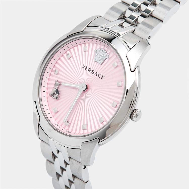 Pre Owned Versace Pink Stainless Steel Audrey VELR00419 Women's Wristwatch 38 mm