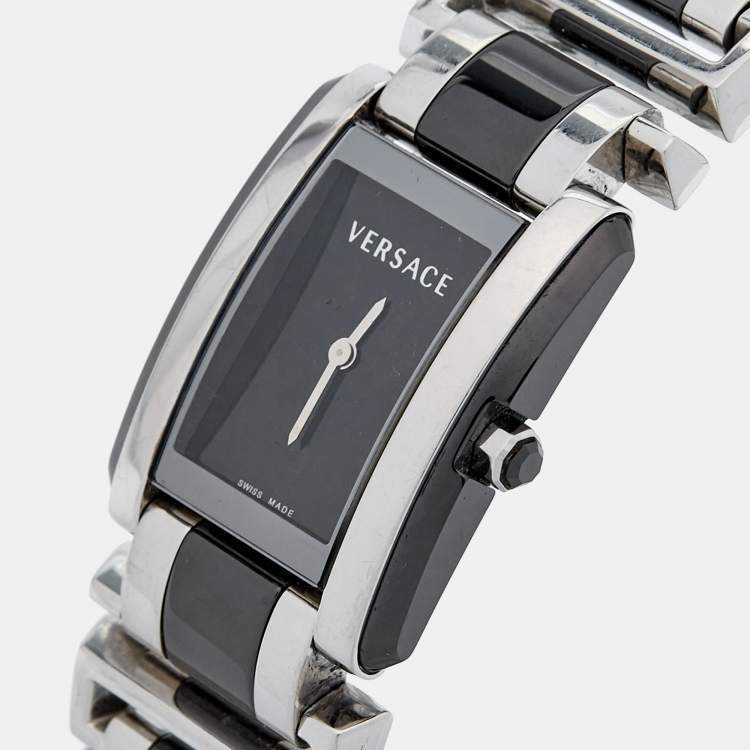 Pre Owned Versace Black Stainless Steel Ceramic Era 70Q99D009SC09 Women's Wristwatch 25 mm