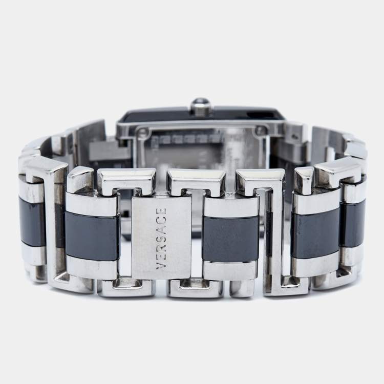 Pre Owned Versace Black Stainless Steel Ceramic Era 70Q99D009SC09 Women's Wristwatch 25 mm