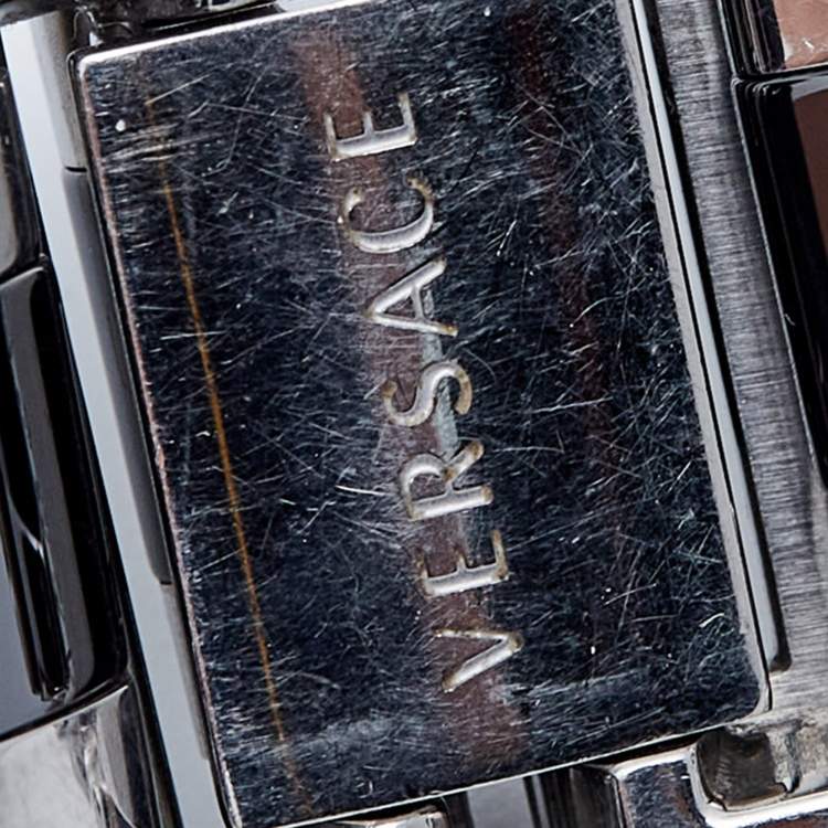 Pre Owned Versace Black Stainless Steel Ceramic Era 70Q99D009SC09 Women's Wristwatch 25 mm