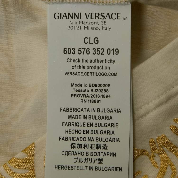 Pre Owned Versus Versace White Gold Print Cotton Crew Neck T-Shirt XL