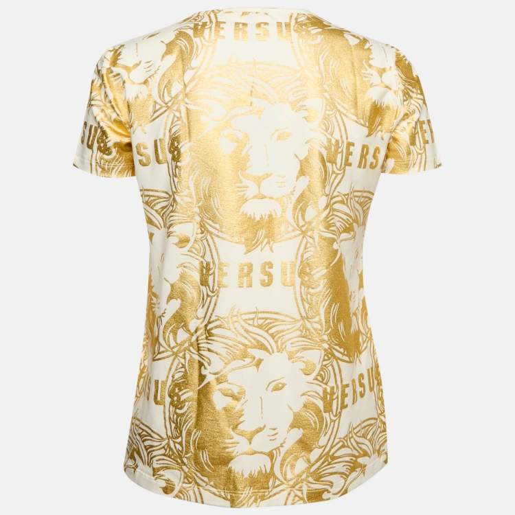 Pre Owned Versus Versace White Gold Print Cotton Crew Neck T-Shirt XL