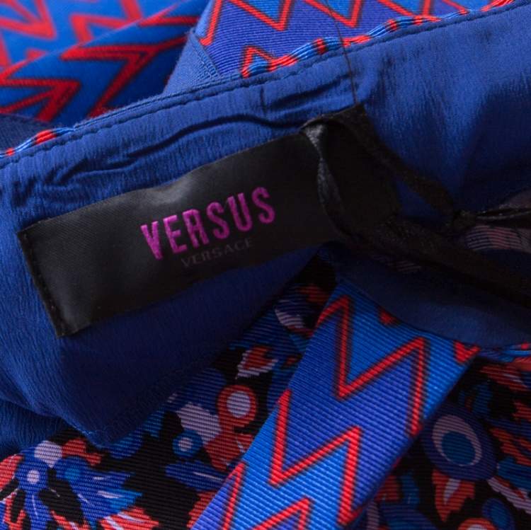 Pre Owned Versus Versace Multicolor Textured Cotton Abstract Printed Dress M 