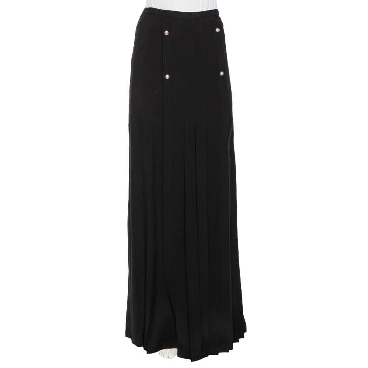 Pre Owned Versus Versace Black Crepe Button Detail Pleated Maxi Skirt S