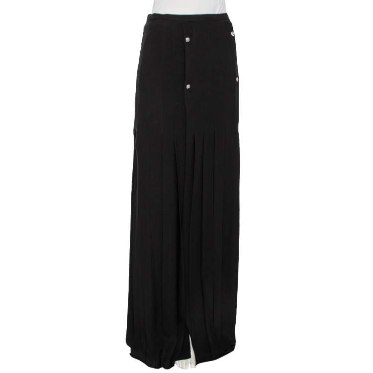 Pre Owned Versus Versace Black Crepe Button Detail Pleated Maxi Skirt S
