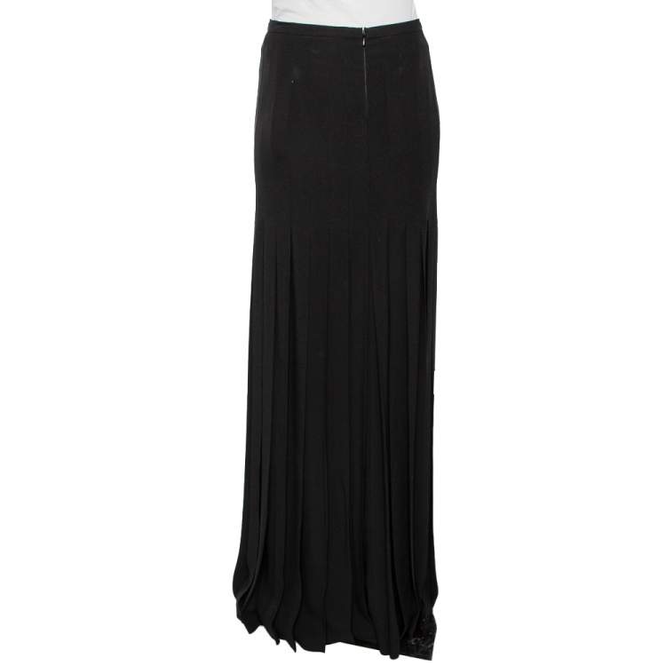 Pre Owned Versus Versace Black Crepe Button Detail Pleated Maxi Skirt S
