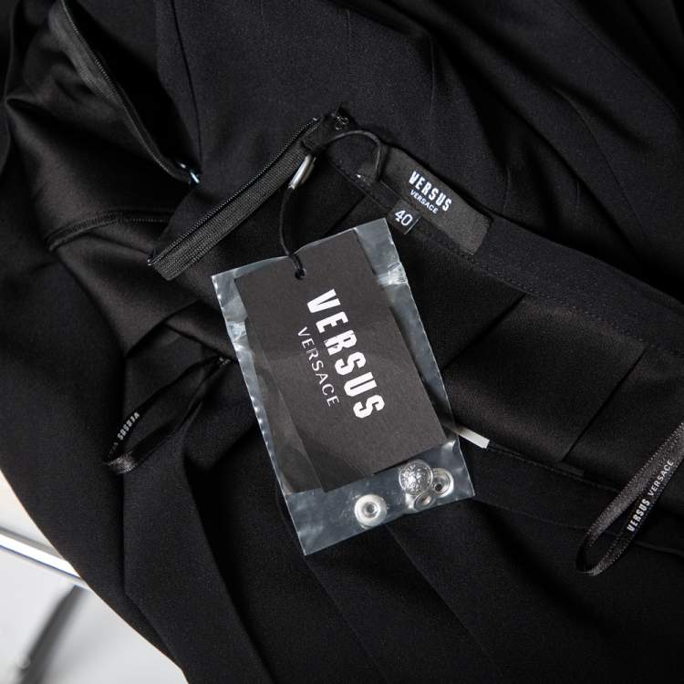 Pre Owned Versus Versace Black Crepe Button Detail Pleated Maxi Skirt S