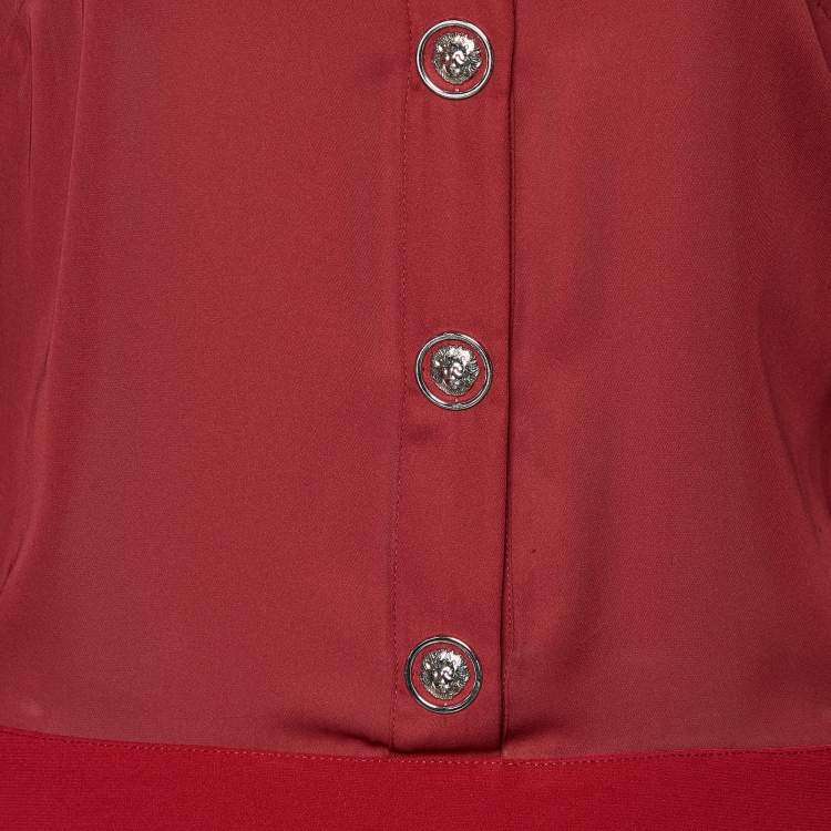 Pre Owned Versus Versace Burgundy Chiffon & Crepe Button Front Mini Dress M