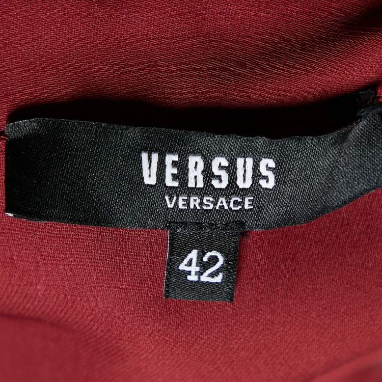 Pre Owned Versus Versace Burgundy Chiffon & Crepe Button Front Mini Dress M