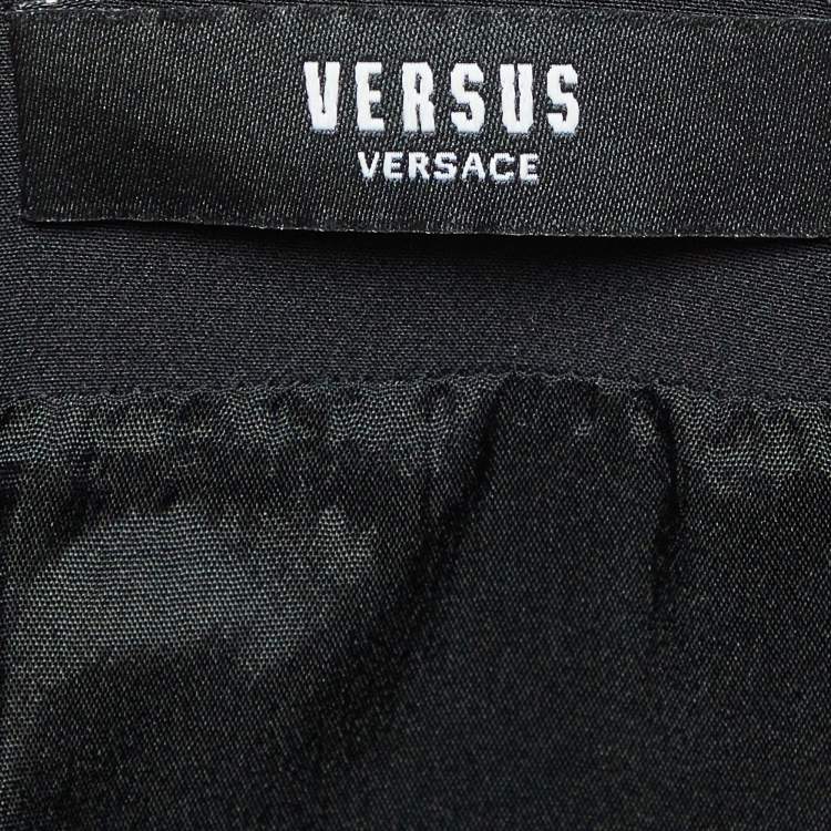 Pre Owned Versus Versace Black Crepe Logo Safety Pin Mini Skirt S