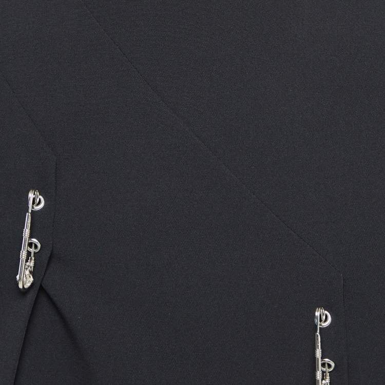 Pre Owned Versus Versace Black Crepe Logo Safety Pin Mini Skirt S
