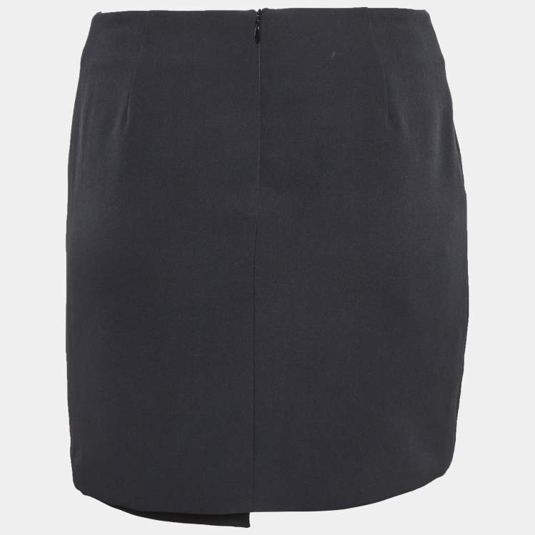 Pre Owned Versus Versace Black Crepe Logo Safety Pin Mini Skirt S
