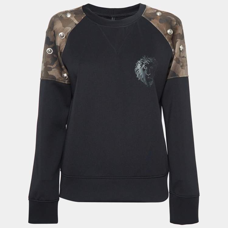 Pre Owned Versus Versace Black Printed Jersey Shoulder Detailed Sweatshirt M