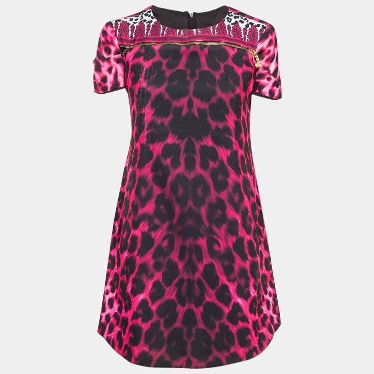 Pre Owned Versus Versace Pink Animal Print Zip Detail Mini Dress M