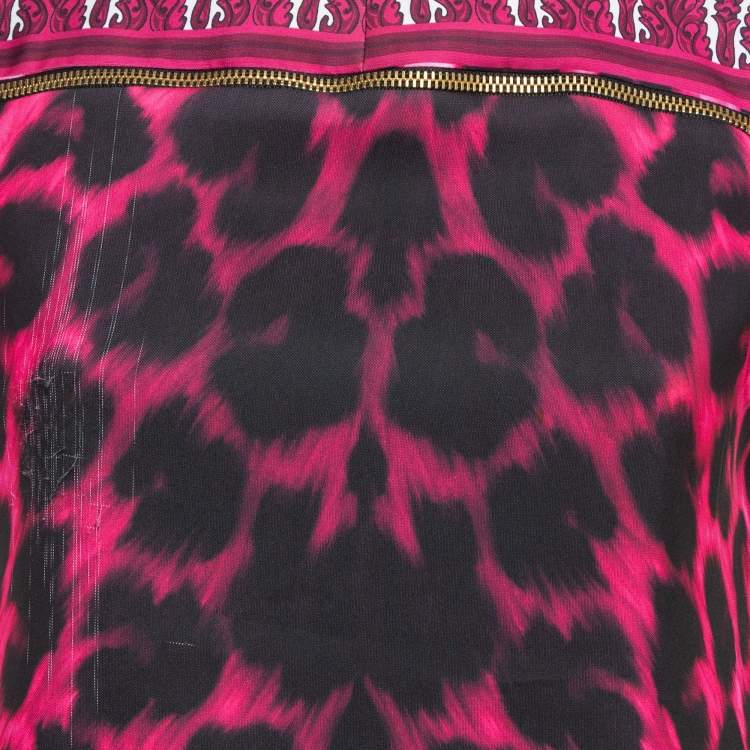 Pre Owned Versus Versace Pink Animal Print Zip Detail Mini Dress M