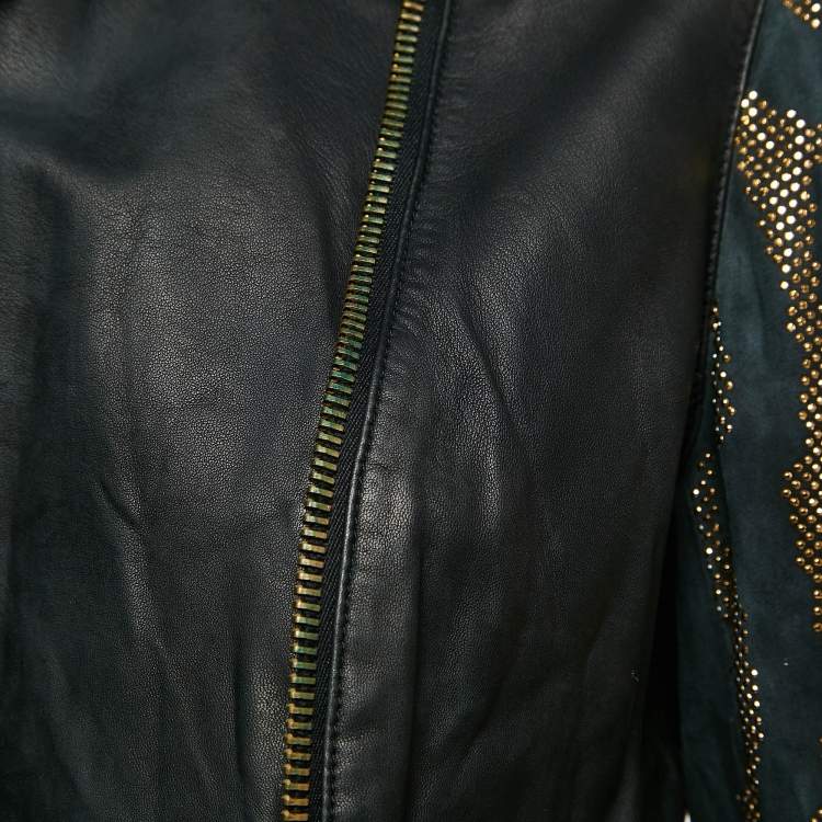 Pre Owned Versus Versace Embellished Leather Zip-Up Jacket M
