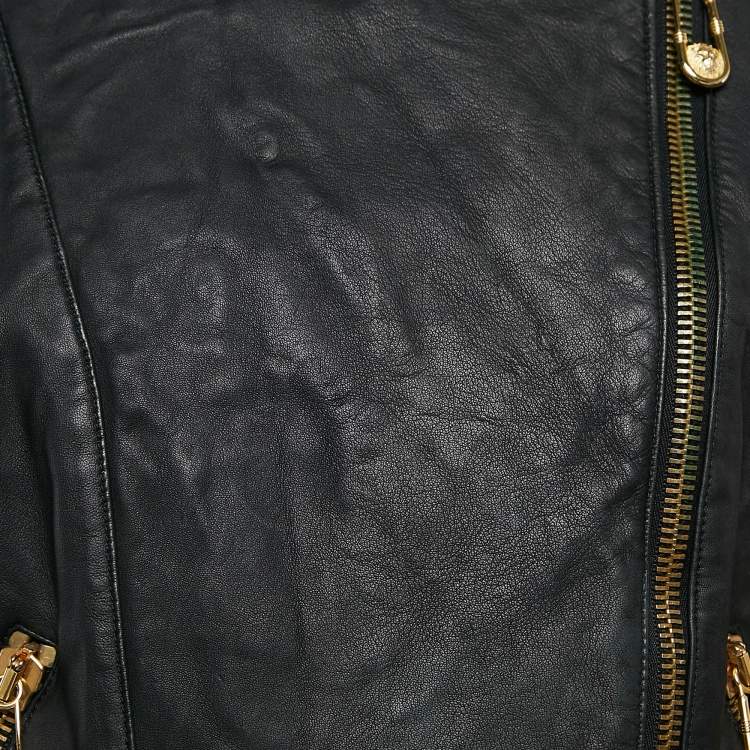 Pre Owned Versus Versace Embellished Leather Zip-Up Jacket M