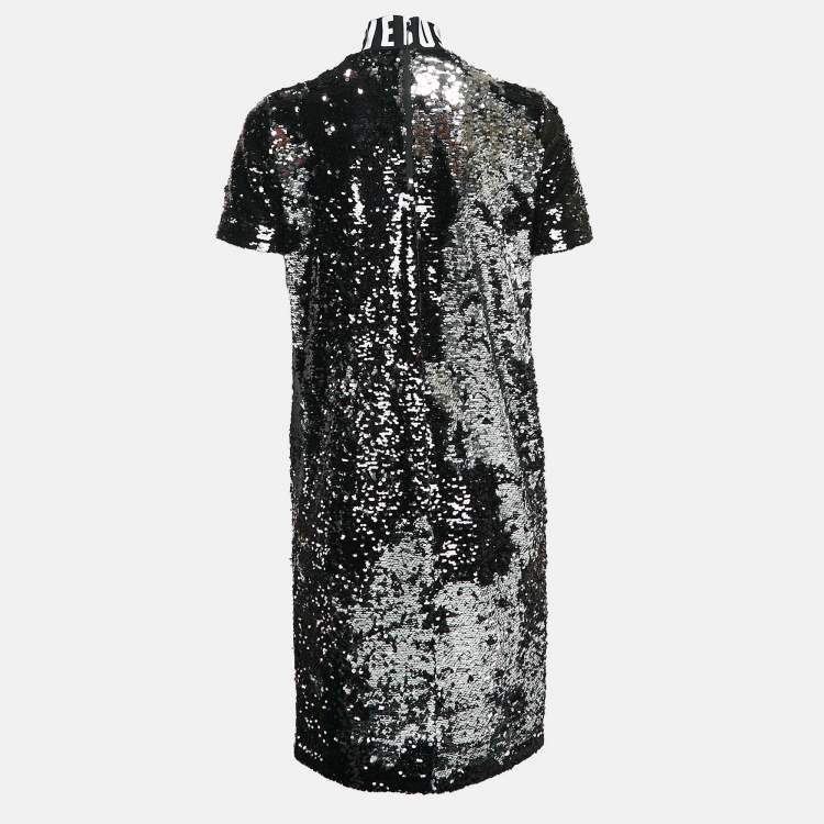 Pre Owned Versus Versace Black Sequin Embellished Mesh High-Neck Mini Dress S