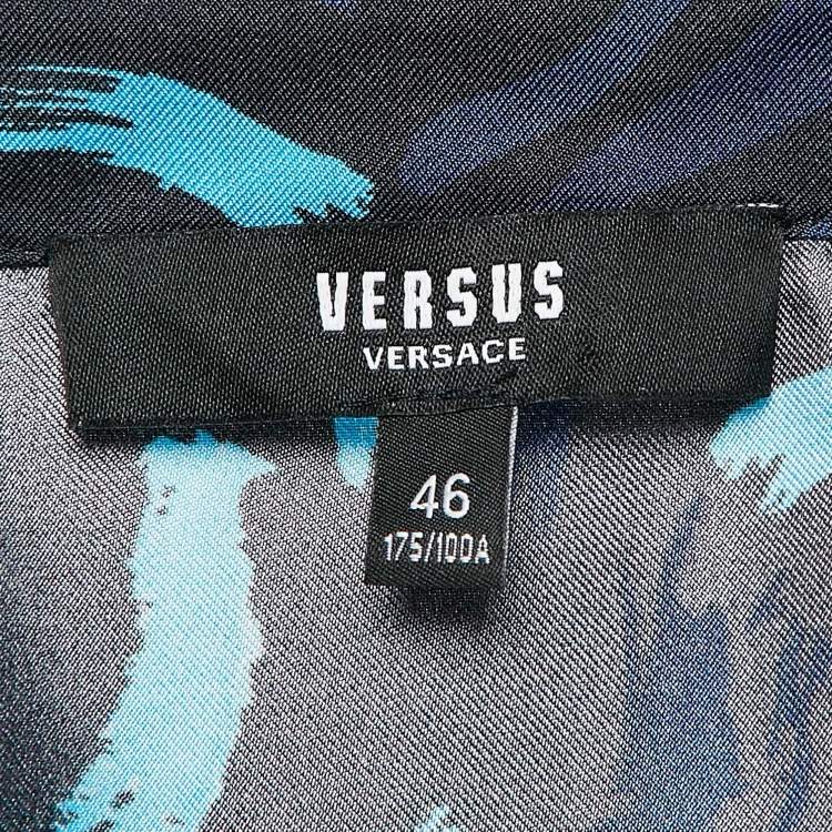 Pre Owned Versus Versace Black/Blue Baroque Print Silk Shirt L