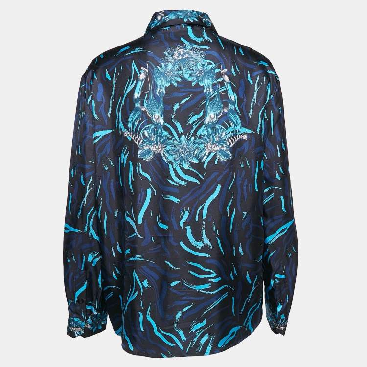 Pre Owned Versus Versace Black/Blue Baroque Print Silk Shirt L