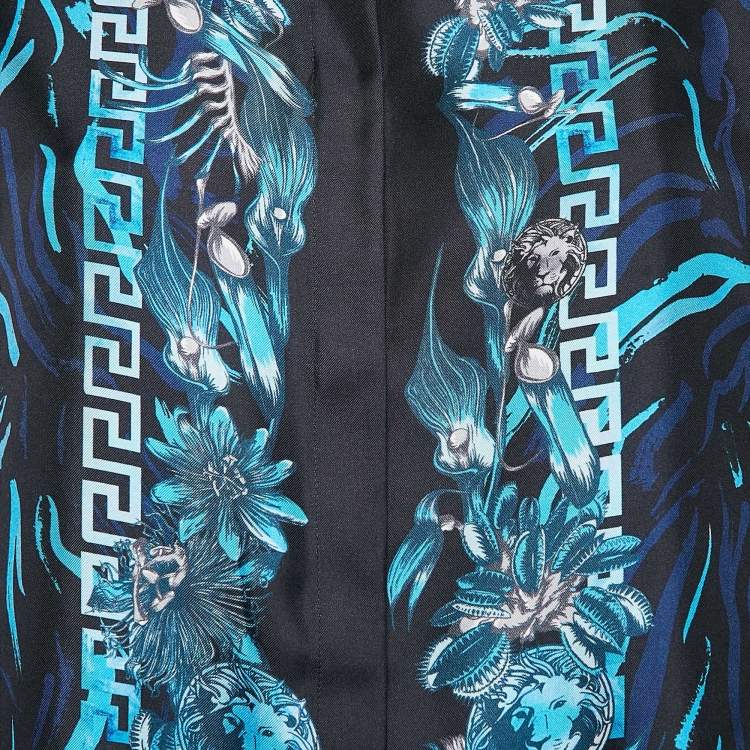 Pre Owned Versus Versace Black/Blue Baroque Print Silk Shirt L