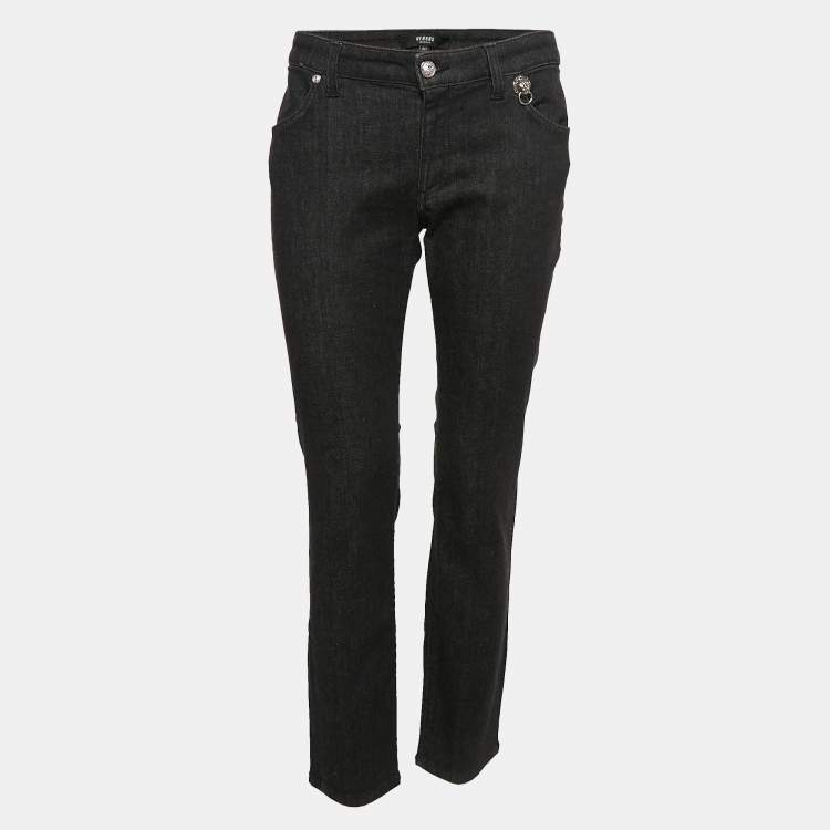 Pre Owned Versus Versace Black Denim Straight Fit Jeans L Waist 31"
