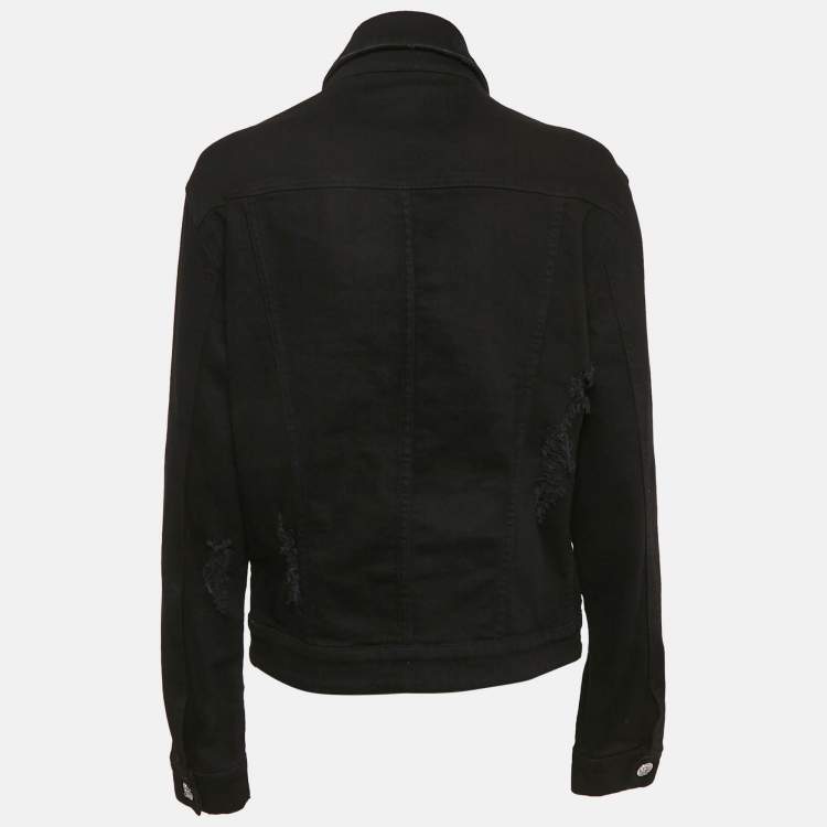 Pre Owned Versus Versace Black Distressed Denim Button Detail Jacket L