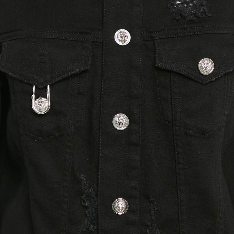 Pre Owned Versus Versace Black Distressed Denim Button Detail Jacket L