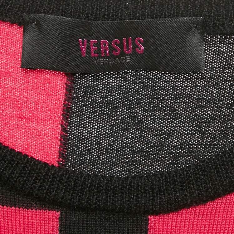 Pre Owned Versus Versace Black/Pink Patterned Knit Mini Sweater Dress S