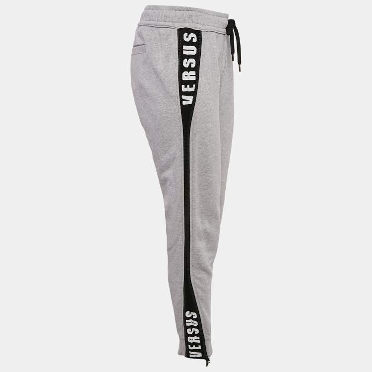 Pre Owned Versus Versace Grey Cotton Zip Detail Track Pants M