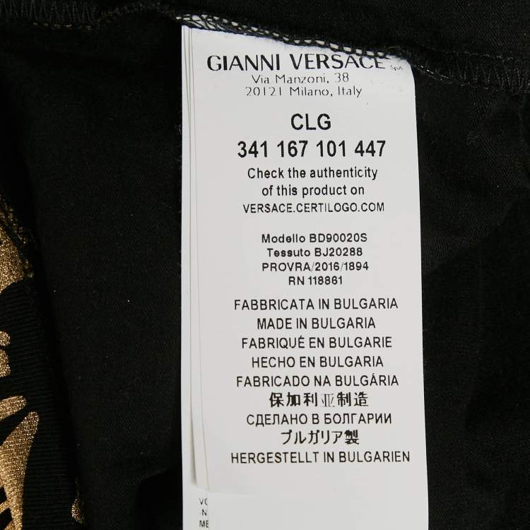 Pre Owned Versus Versace Black Metallic Print Cotton Crew Neck T-Shirt XL 