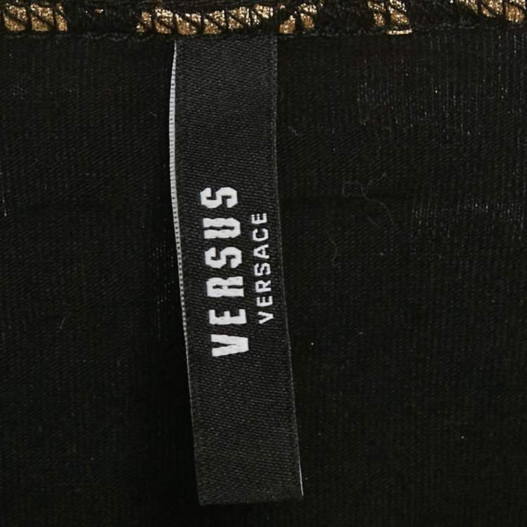 Pre Owned Versus Versace Black Metallic Print Cotton Crew Neck T-Shirt XL 