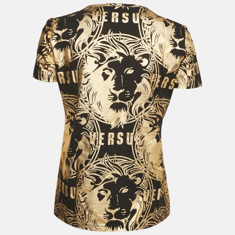 Pre Owned Versus Versace Black Metallic Print Cotton Crew Neck T-Shirt XL 