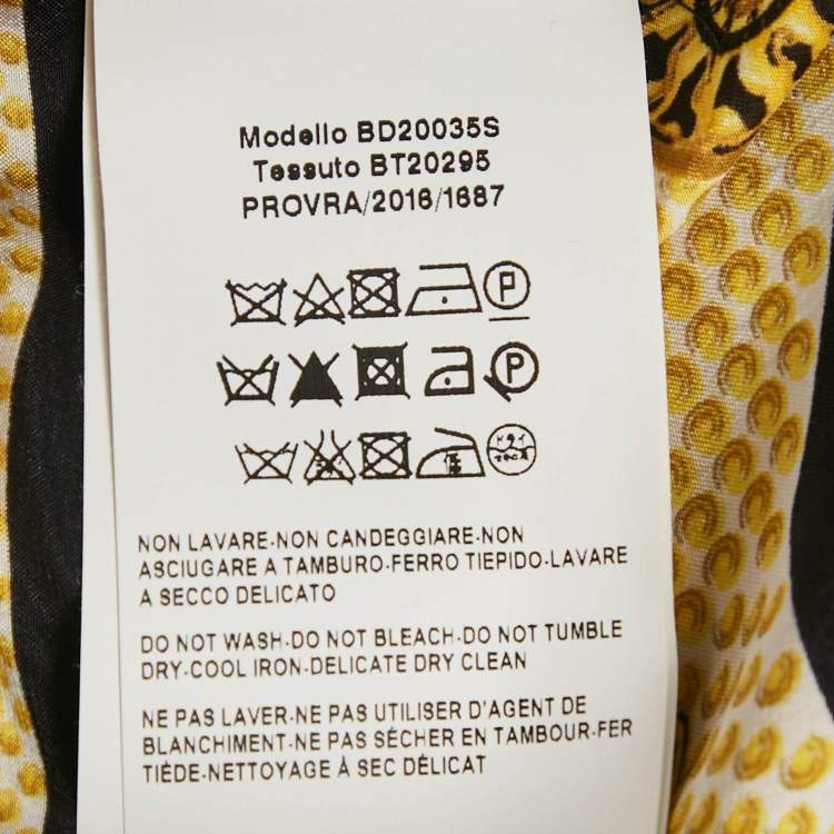 Pre Owned Versus Versace Black/Yellow Baroque Print Satin Silk Shirt M