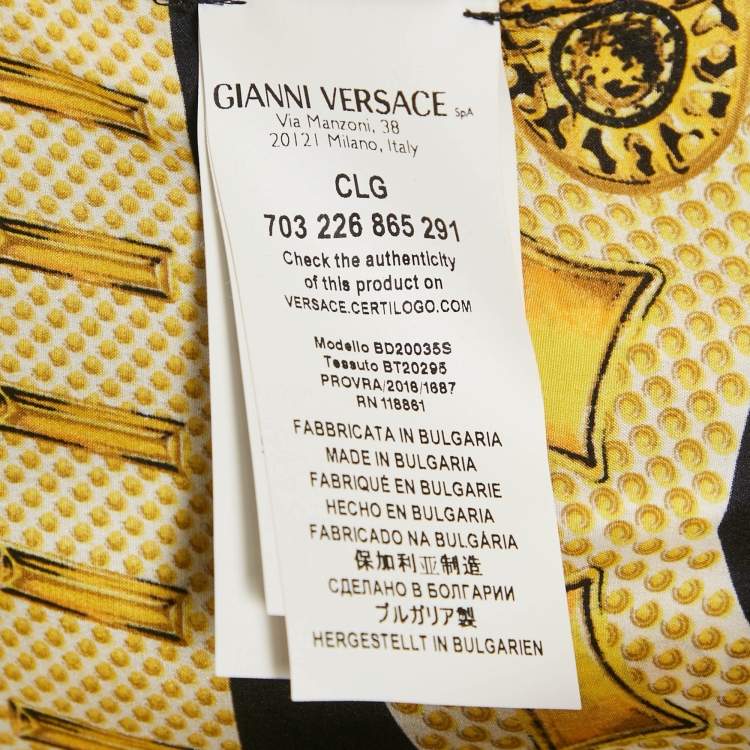Pre Owned Versus Versace Black/Yellow Baroque Print Satin Silk Shirt M