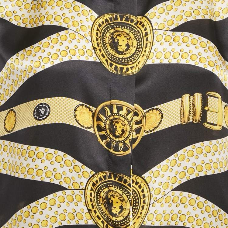 Pre Owned Versus Versace Black/Yellow Baroque Print Satin Silk Shirt M