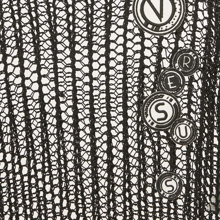 Pre Owned Versus Versace Black Crochet Knit Sheer Top M