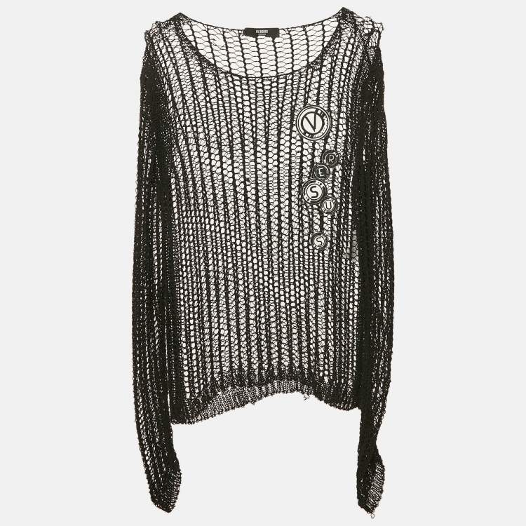 Pre Owned Versus Versace Black Crochet Knit Sheer Top M