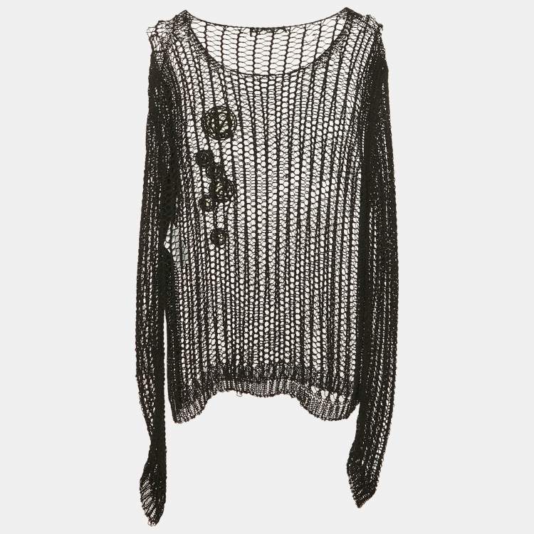 Pre Owned Versus Versace Black Crochet Knit Sheer Top M