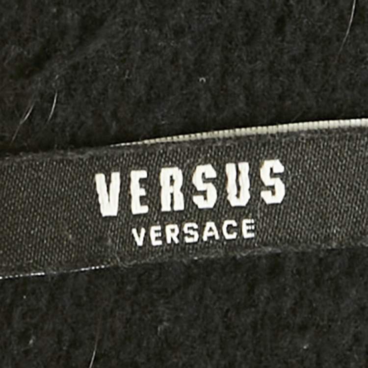 Pre Owned Versus Versace Black Striped Cotton Knit Applique Detail Sweatshirt XS
