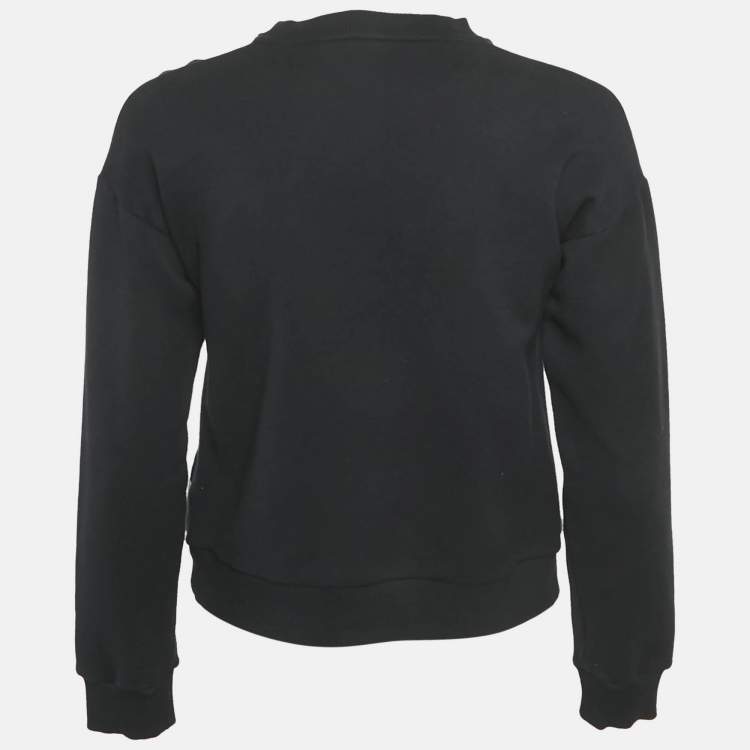 Pre Owned Versus Versace Black Striped Cotton Knit Applique Detail Sweatshirt XS